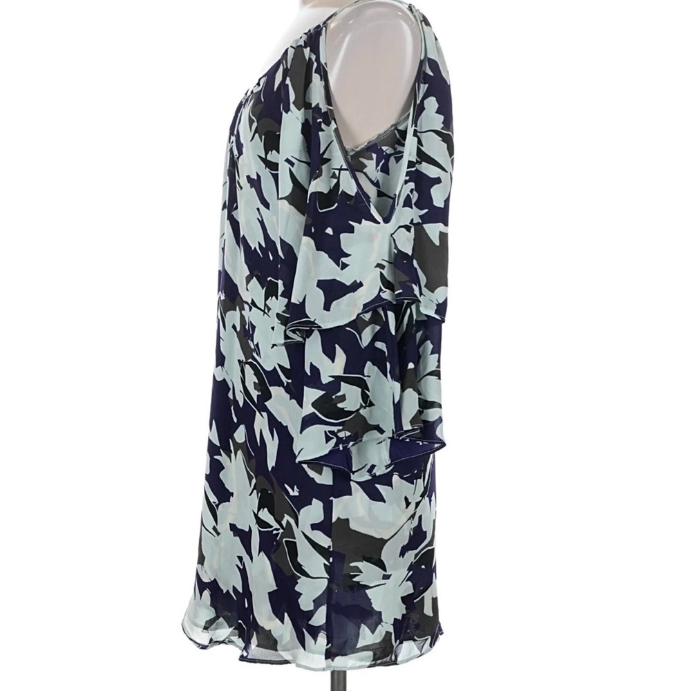 Parker Navy and Light Blue 100% silk Floral Cold-Shoulder Midi Dress - Picture 5 of 8